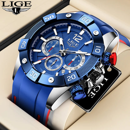 LIGE New Fashion  Man Watch Top Brand Luxury Clocks Casual Sports Silicone Strap Chronograph Waterproof Quartz Male Watches Date