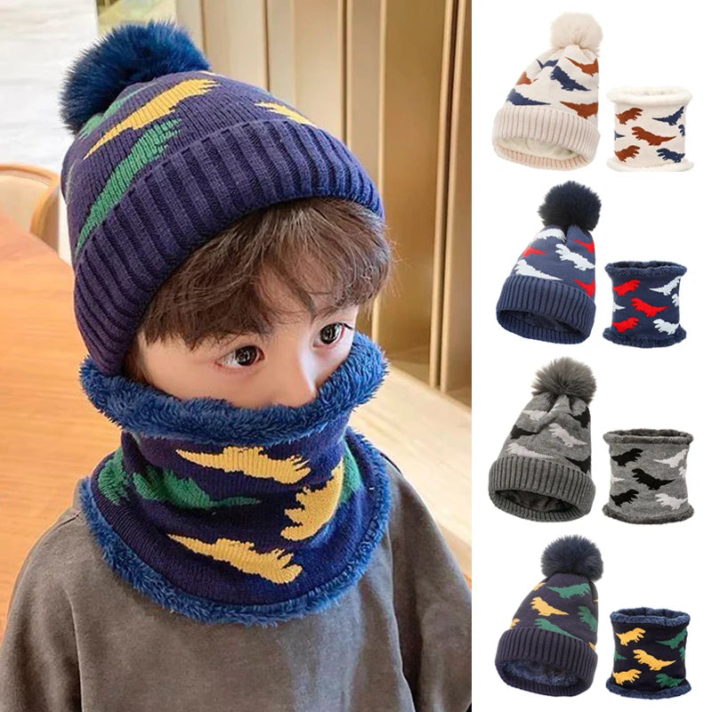 2024 New Kids Winter Beanie Hat Scarf Set Fleece Lined Hat Woolen Scarf Warm Knit Thick Hat For Boys Girls 2-8Y Hat Scarf Set