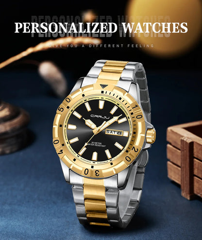 CRRJU Men's Watch,Classic Watches for Men, Waterproof Stainless Steel Roman Numbers Men's Watch Easy to Read Gold watch