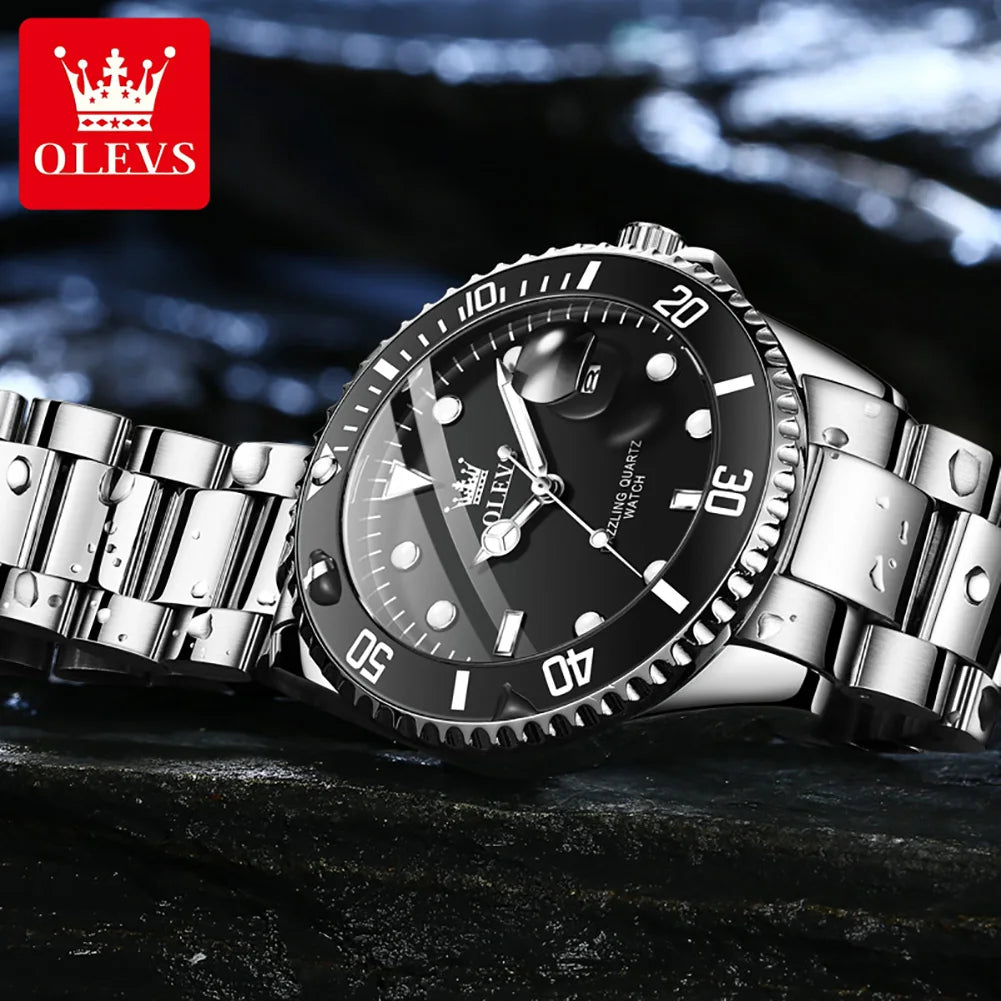 OLEVS Top Original Quartz Watch for Men Diving Series Stainles Steel Waterproof Man Watch Fashion Luxury Brand Men's Wristwatch