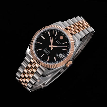 Sugess 36mm Man Watch Automatic ST2130 Movement Retro Mechanical Wristwatches Sapphire Crystal RoseGold Case President Bracelet