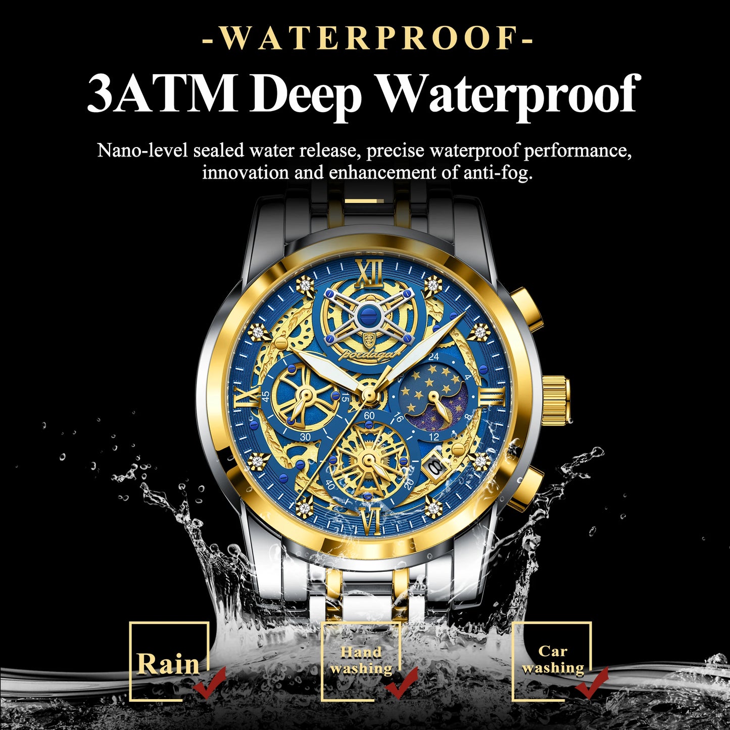 POEDAGAR Luxury High Quality Man Watch Waterproof Luminous Chronograph Date Men Watch Stainless Steel Quartz Men's Watches Reloj