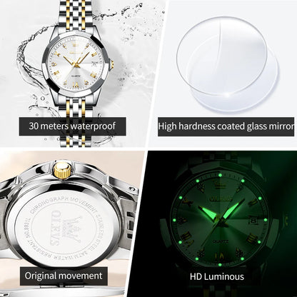 OLEVS Top Brand Women's Watches Elegant Rhombus Mirror Original Quartz Ladies Wristwatch Stainless Steel Waterproof Luminous New