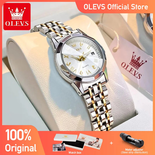 OLEVS Top Brand Women's Watches Elegant Rhombus Mirror Original Quartz Ladies Wristwatch Stainless Steel Waterproof Luminous New