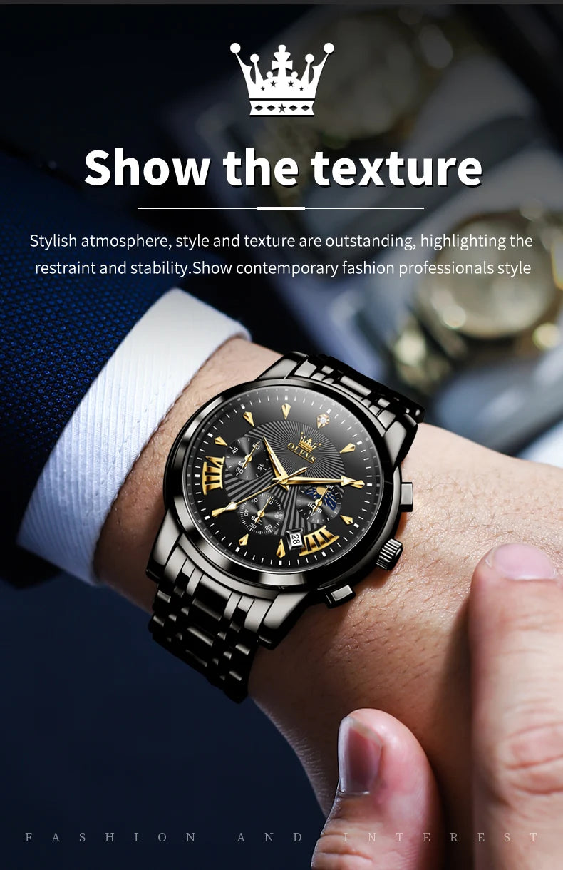 OLEVS NEW Luxury Brand Quartz Watch For Men Stainless Steel 30M Waterproof Men Wristwatches Chronograph Business Man Watch 2892