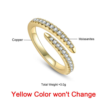 AnuJewel Moissanite Adjustable Open Band Ring Yellow Gold Plated 1.5mm D Color Moissanite Wedding Band Ring For Women Jewelry