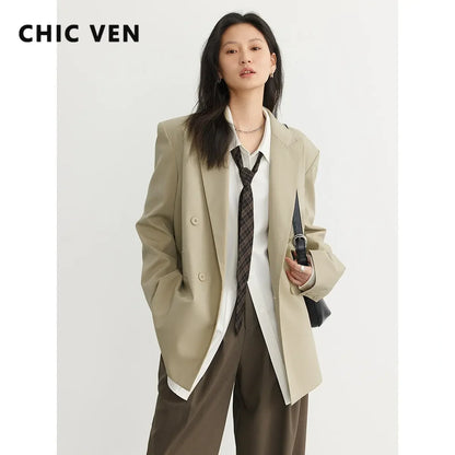 CHIC VEN Fashion Women's Blazer Double-breasted Jacket Coat Official Lady Tops Woman Cloth Female Outerwear Spring Autumn 2023