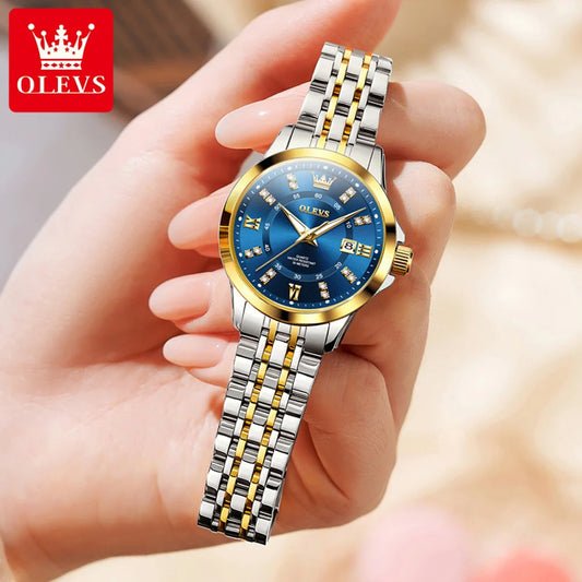 OLEVS Women's Watches Elegant Fashion Original Quartz Wrstwatch Diamond Scale Waterproof Luminous Date Trend Watch for Lady Gift