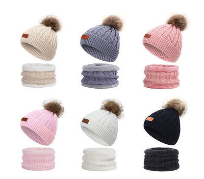 Hat Scarf Set Baby Beanies Cap Winter Kids Warm Suit For Girls Cute Hats Scarves Knitted Plush Children's Bonnet Christmas Gifts