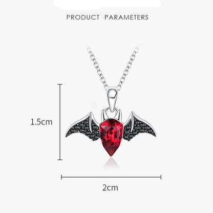 Silver 925 Red Crystal Bat Pendant Necklace for Women Girl Choker Chain Necklaces Halloween Cute Animal Accessories Party Gift