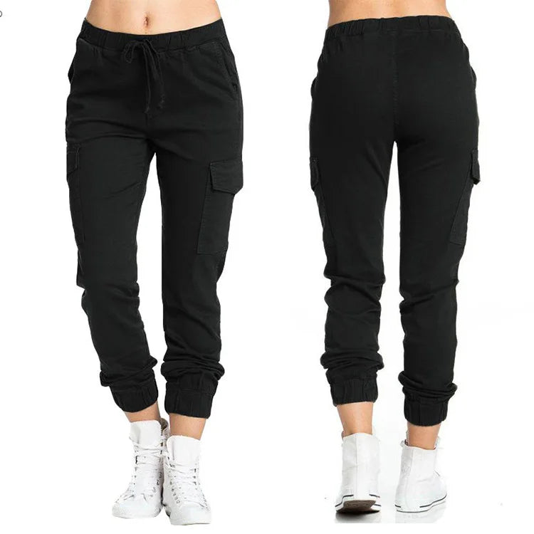 Women Cargo Pants Summer Female Loose Elastic Drawstring Pocket Solid Pencil Trousers ZYX-1170