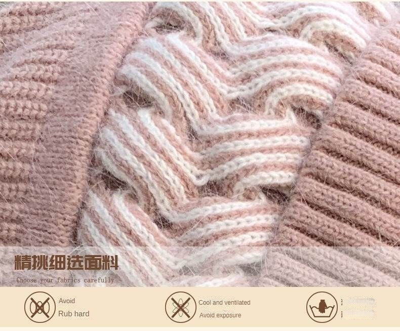 Hat Scarf All-in-one Female Winter Warm Rabbit Hair Knitted Cap Cycling Ear Protection Padded Cute Cold-proof Neck Cap