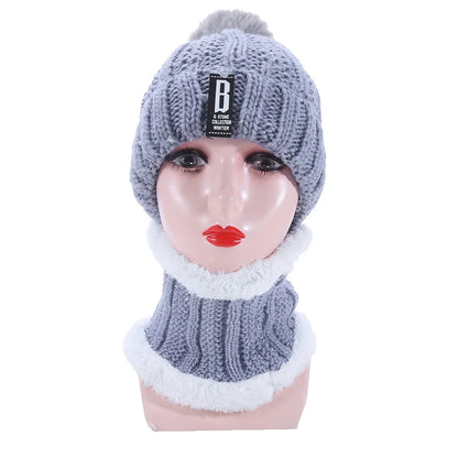 Warm Winter Skullies Beanies Knitted Hat Women Brand High Quality Winter Women Ball Ski Wool Fur Hat Pompoms Hats Knitted Scarf