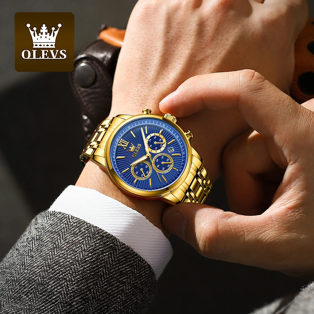 OLEVS 2023 New Gold Watch for Men Stainless Steel Waterproof Chronograph Calendar Man Watch Luxury Top Brand Men's Wristwatches