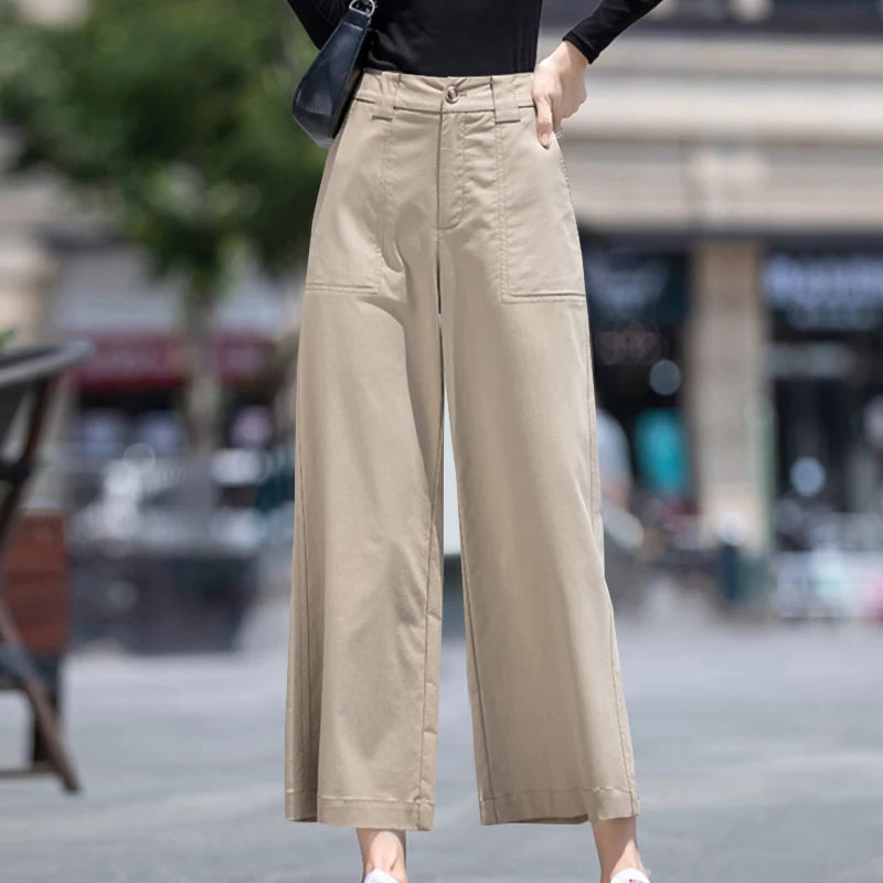 ZANZEA Women Straight Long Pants Casual Loose Wide Leg Trousers 2024 Summer High Waist Pantalons Holiday Solid Pockets Pants