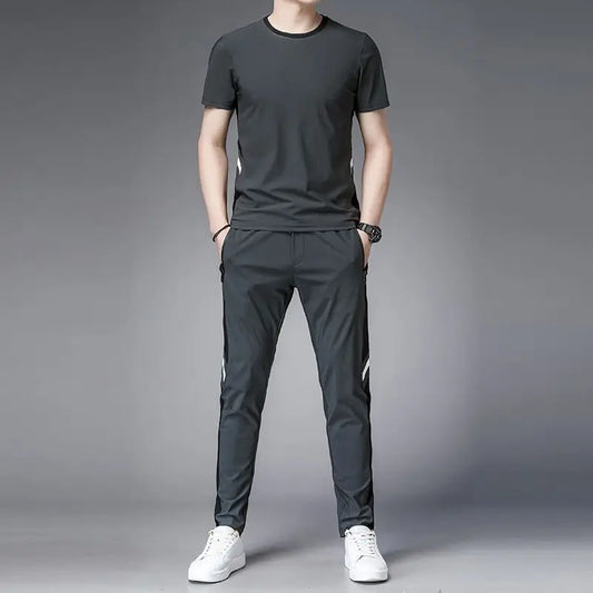 Men's Top Pants Sets Fashion Sports Suits Kpop Sweatpants Xl Clothing Cool No Logo Man T Shirt Polyester Slim Fit Chic Tracksuit