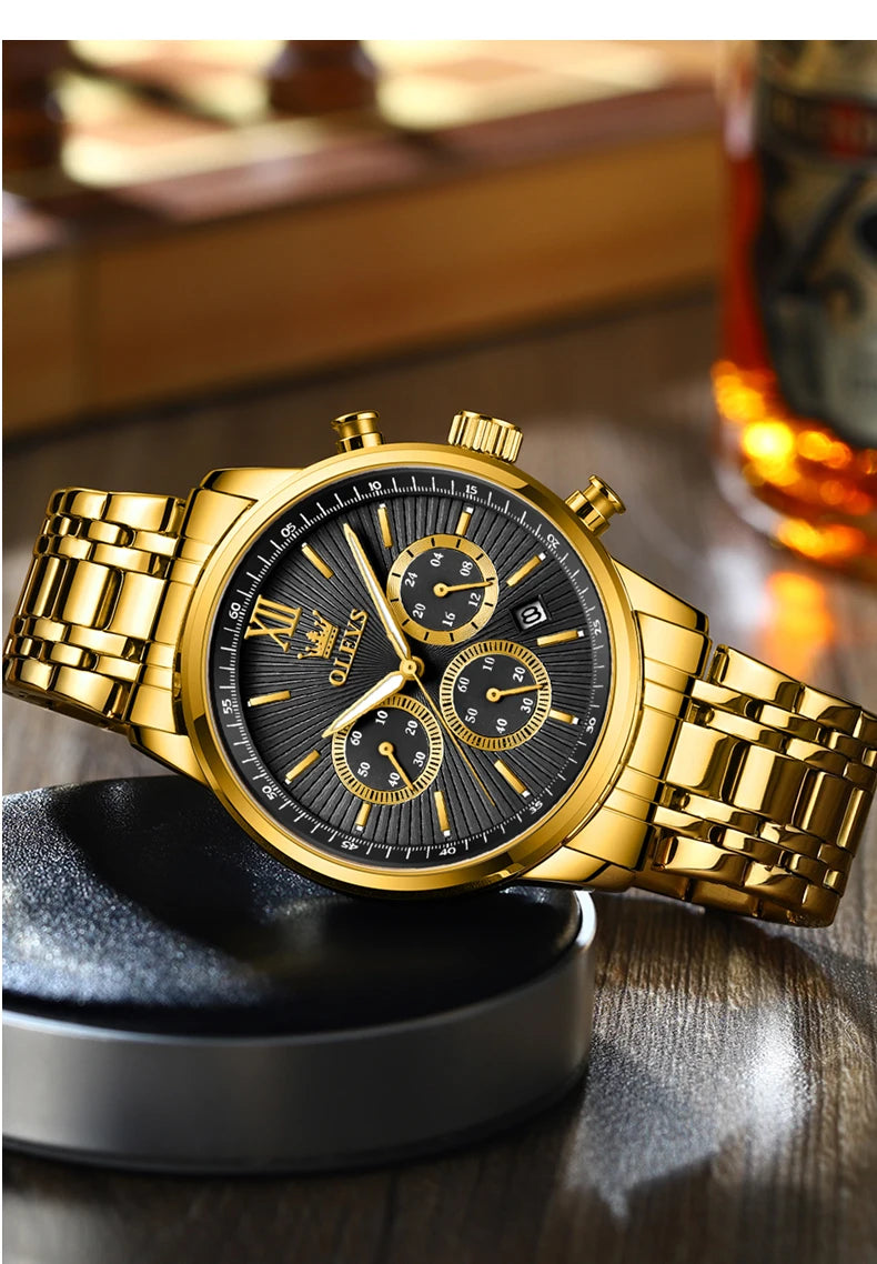 OLEVS 2023 New Gold Watch for Men Stainless Steel Waterproof Chronograph Calendar Man Watch Luxury Top Brand Men's Wristwatches