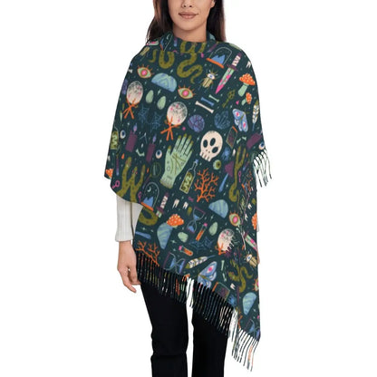 Printed The Major Arcana Of Tarot Vintage Patchwork Scarf Men Women Winter Fall Warm Scarves Occult Witch Spiritual Shawl Wrap