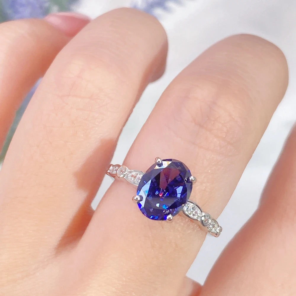 Wong Rain 100% 925 Sterling Silver Crushed Ice Cut Tanzanite High Carbon Diamond Gemstone Wedding Rings Engagement Fine Jewelry