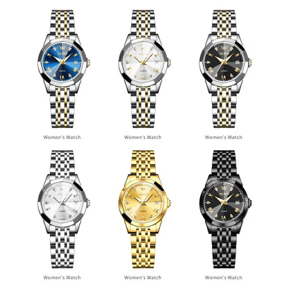 OLEVS Top Brand Women's Watches Elegant Rhombus Mirror Original Quartz Ladies Wristwatch Stainless Waterproof Diamond Wristwatch