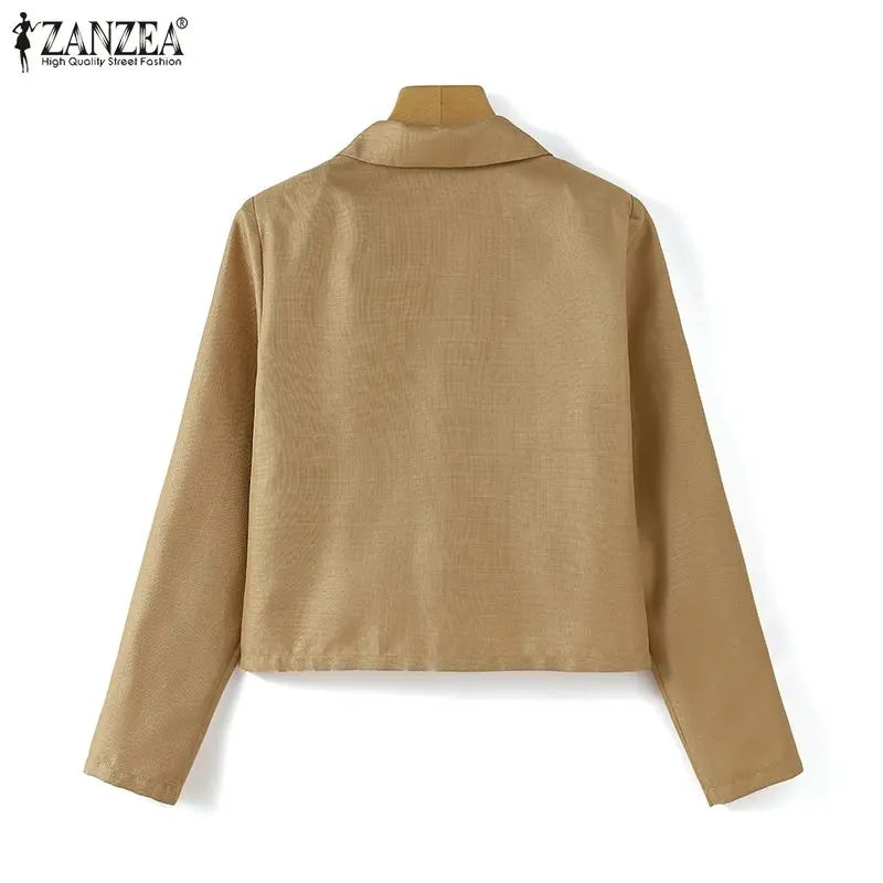 ZANZEA Stylish Women OL Work Blazer Autumn Elegant Office Lady Suits Blazer Casual Solid Crop Top Lapel Neck Long Sleeve Outwear