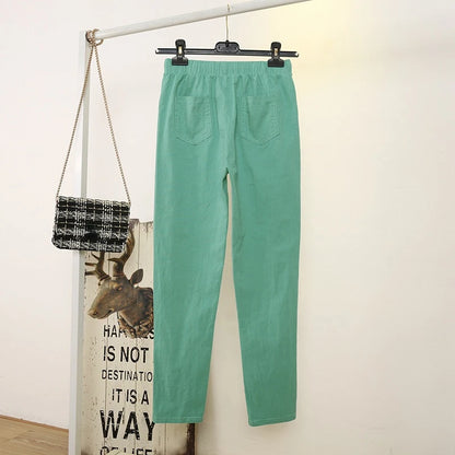 2023 Cotton Linen Women Pants Spring Summer Green Harem Pants Solid Elastic Waist Harem Trousers Soft High Quality Women's Pants