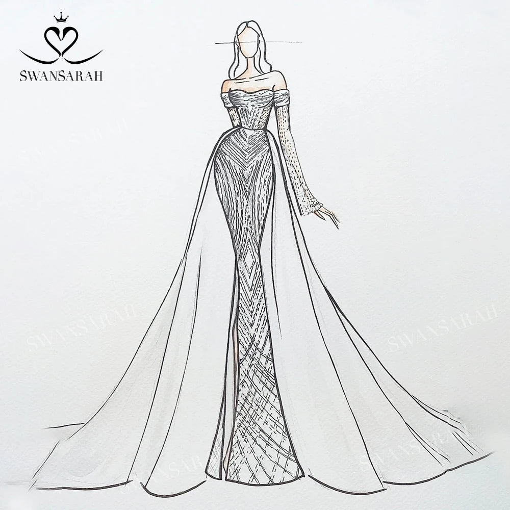 Long Sleeve Wedding Dress 2025 Beading Split Mermaid Detachable Train customized Bride Gown SwanSarah W231  Vestido De Novia