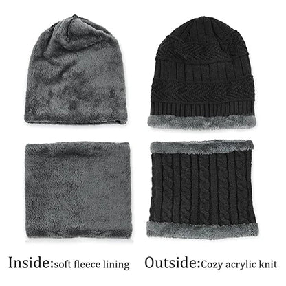 Winter Set Hat Scarves Touch Screen Gloves 3pcs Warm Men Women Fashion Thickening Plus Wool Neck Protect Cap Outdoor Riding