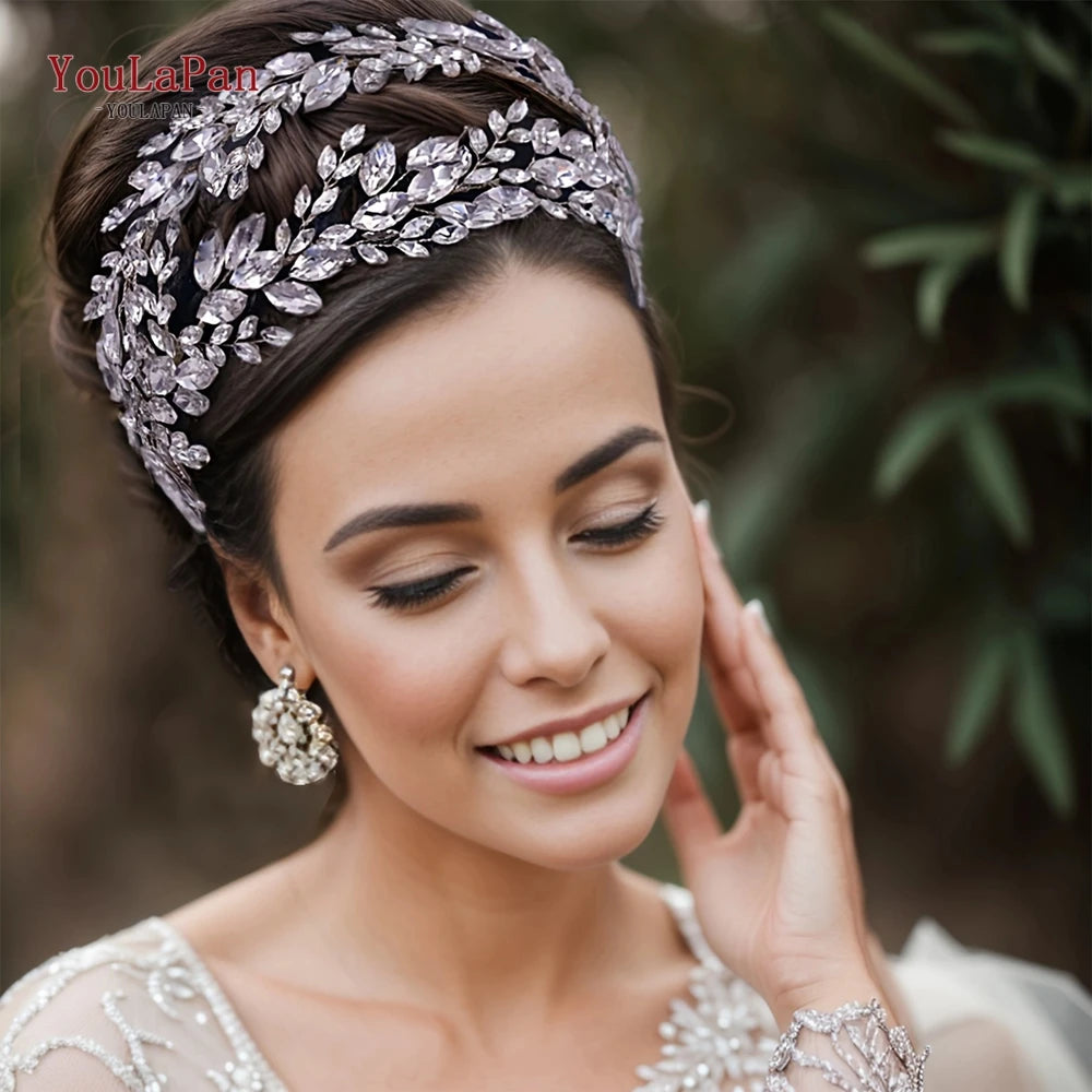 TOPQUEEN Bridal Crowns and Tiaras Woman Headgear Rhinestone Hairbands Wedding Accessories Bride Headband Headdresses HP304