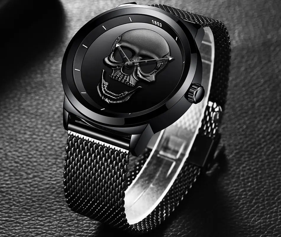 LIGE Top Brand 3D Skull Man Watch Fashion Creative Stainless Steel Quartz Watchs for Men Fashion Business Waterproof Male Clocks