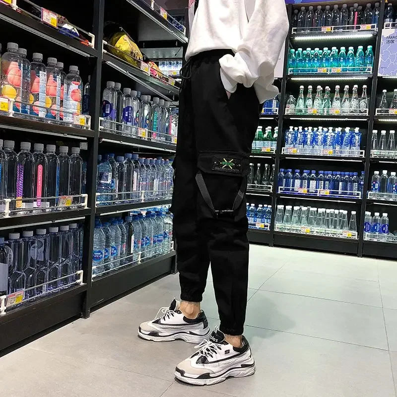 Y2K Black Cargo Pants for Women Hip Hop Big Pocket Joggers Sports Sweatpants Female Fashion Streetwear Casual Ankle Banded Pants