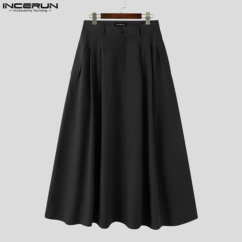 Casual Fashion Style New Men's Trousers INCERUN Solid Color Simple Pantalons Hot Sale All-match Wide Leg Skirts Pants S-5XL 2023