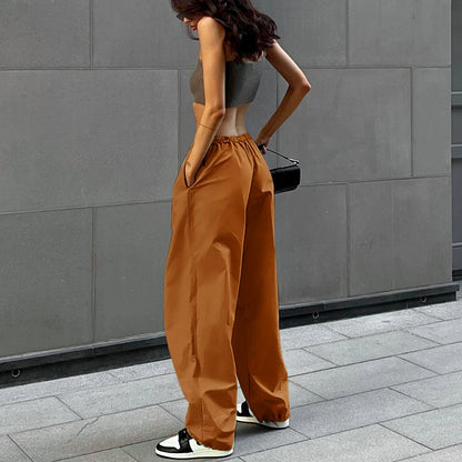 Women's casual European and American street fashion trend women's simple loose pants Drawstring waist casual work pants