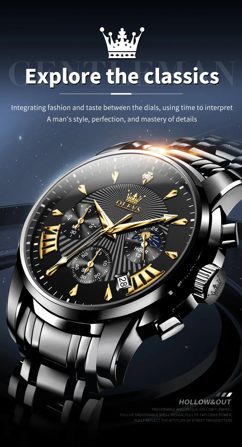 OLEVS NEW Luxury Brand Quartz Watch For Men Stainless Steel 30M Waterproof Men Wristwatches Chronograph Business Man Watch 2892