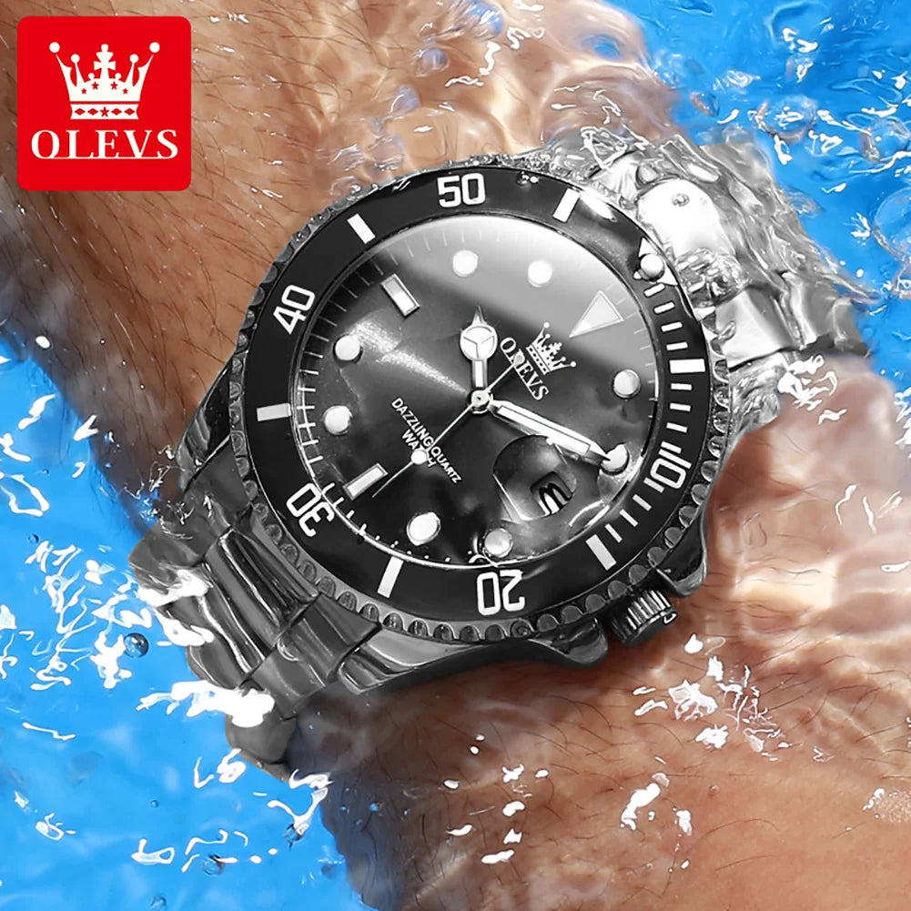 OLEVS Top Original Quartz Watch for Men Diving Series Stainles Steel Waterproof Man Watch Fashion Luxury Brand Men's Wristwatch