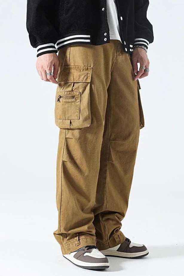 Trousers Man Straight Wide Khaki Cargo Pants for Men Multi Pocket Grey Multipockets Cheap Long Slacks Clothing Cotton Designer