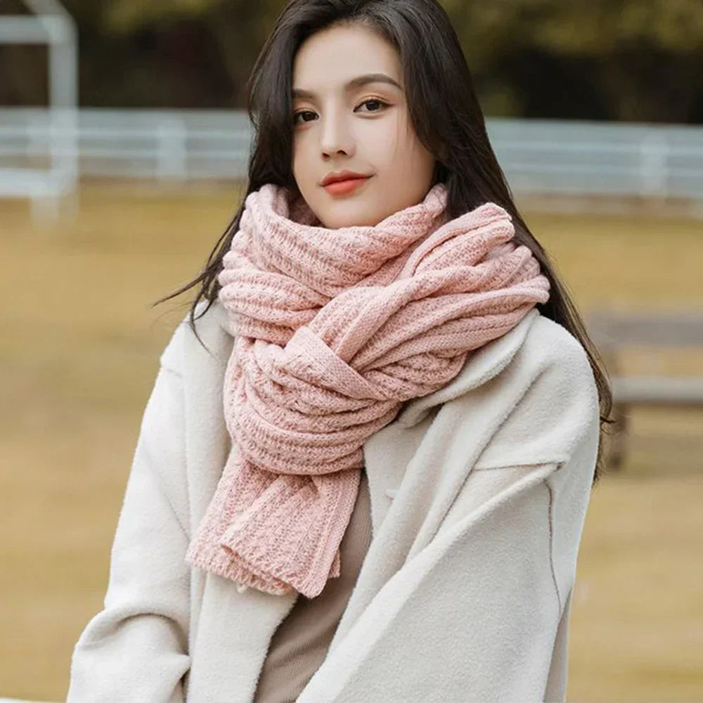 【Buy 1 Get 2】Couple Scarf Thickened Thermal Wool Knitting INS Korean Knit Thick Scarves Women Men Unisex Solid All-Match Scarves