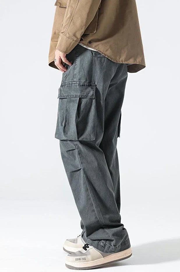 Trousers Man Straight Wide Khaki Cargo Pants for Men Multi Pocket Grey Multipockets Cheap Long Slacks Clothing Cotton Designer