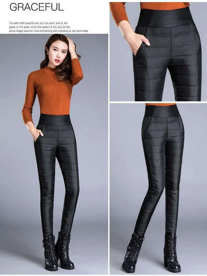 White Duck Down Pants Women Classic Warm Black Stretch Skinny Cotton Pantalon Mujer Office Windproof High Waist Thick Snow Pant