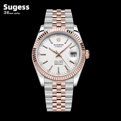 Sugess 36mm Man Watch Automatic ST2130 Movement Retro Mechanical Wristwatches Sapphire Crystal RoseGold Case President Bracelet