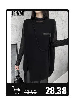 [EAM] Women Black Organza Ruffles Big Size Blazer New Lapel Long Sleeve Loose Fit Jacket Fashion Spring Autumn 2024 1DE392101