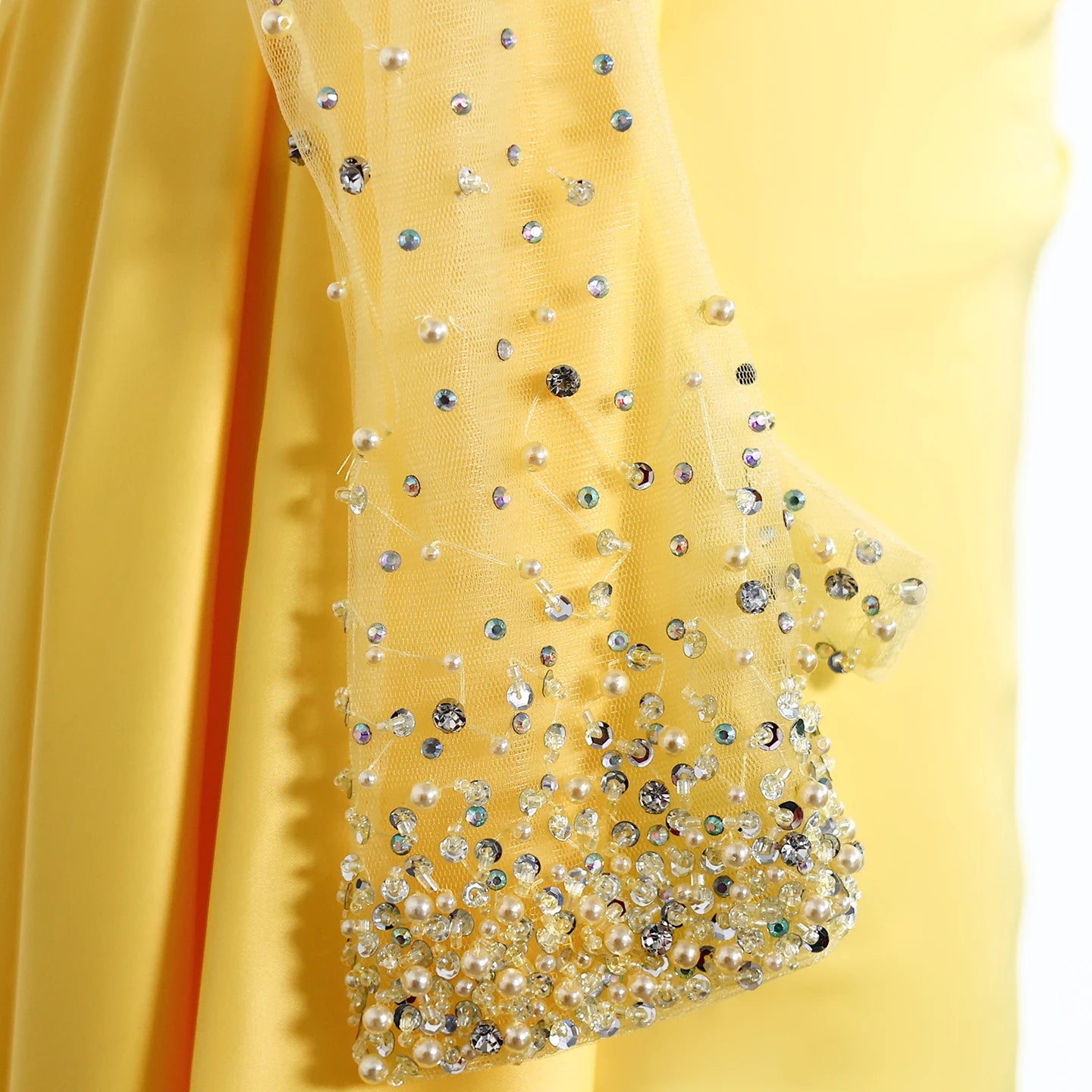 Sharon Said Elegant Sweetheart Yellow Satin Evening Dress with Gloves Beaded Pearls Women Wedding Party Gowns SS586 Customized