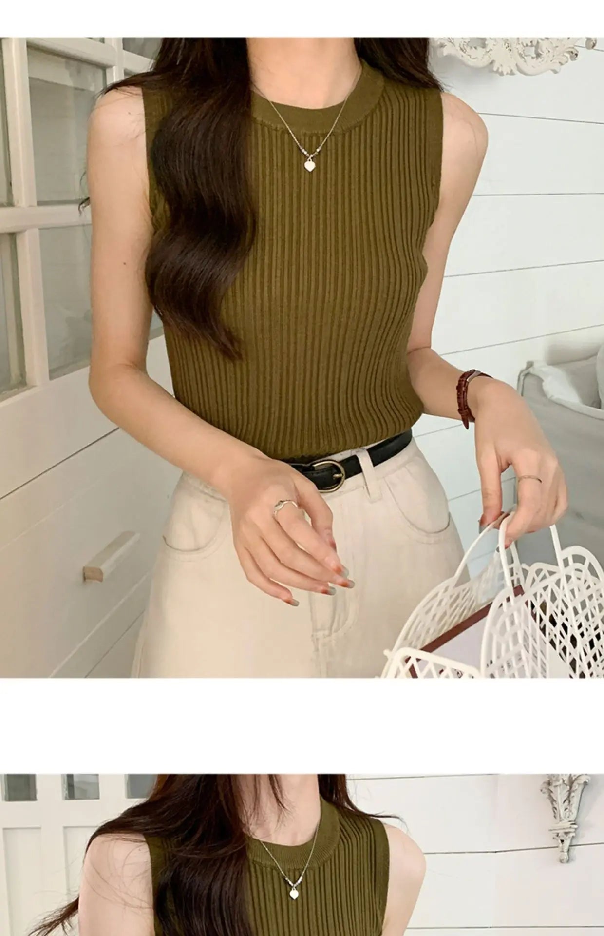 AOSSVIAO 2024 Korea Knitted Vests Women Top O-neck Solid Tank Blusas Y2K Summer New Fashion Female Sleeveless Casual Thin Tops