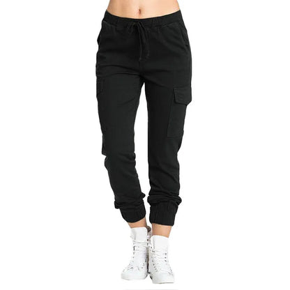 Women Cargo Pants Summer Female Loose Elastic Drawstring Pocket Solid Pencil Trousers ZYX-1170