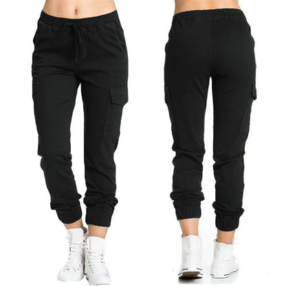 Women Cargo Pants Summer Female Loose Elastic Drawstring Pocket Solid Pencil Trousers ZYX-1170