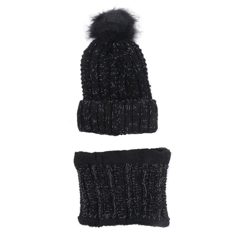 Warm Winter Skullies Beanies Knitted Hat Women Brand High Quality Winter Women Ball Ski Wool Fur Hat Pompoms Hats Knitted Scarf