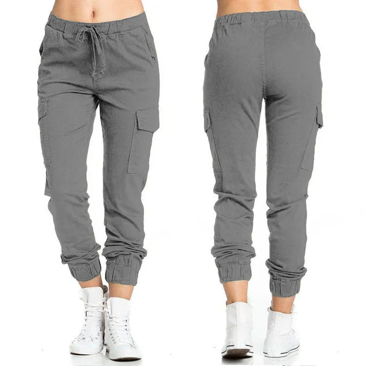 Women Cargo Pants Summer Female Loose Elastic Drawstring Pocket Solid Pencil Trousers ZYX-1170