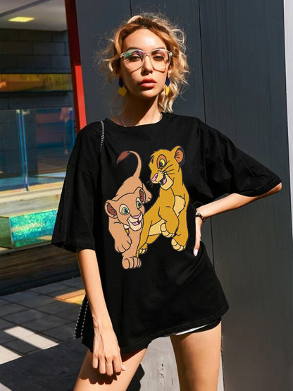 The Lion King Print Women's T-shirt Ulzzang Harajuku Man T-shirt Summer New Oversize Loose Casual Tops Y2k Streetwear