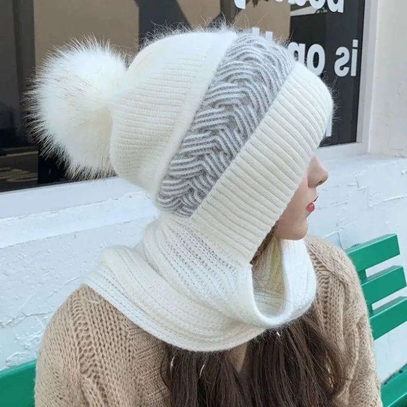 New Super Cute Warm Winter Scarf Hat Gloves with Fleece Thickened Ear Protection One-piece Knit Hat Are Windproof and Cold