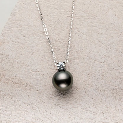 AnuJewel 9-10mm Natural Tahitian Black Pearl 0.3ct Moissanite Diamond Necklace 925 Sterling Silver Necklace Forman